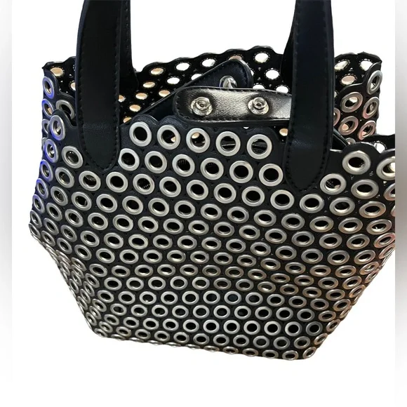 Biker style no name black & silver tote & removable insert. NWOT - Picture 2 of 10